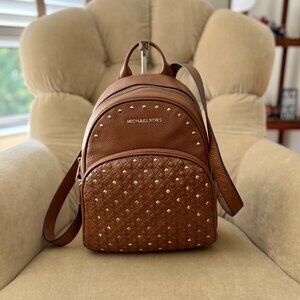Auth. MICHAEL KORS Iconic ABBY Pebbled Leather Studded Backpack Purse